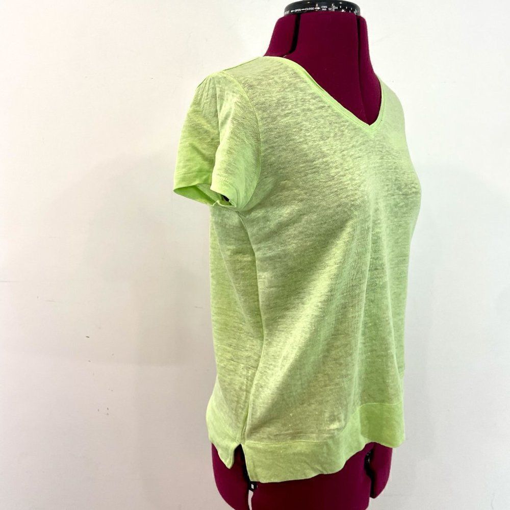 J. Jill Love Linen V-Neck Top Shirt Lime Mint Green XS Petite T-shirt - Picture 3 of 9